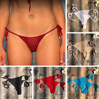 Super Mini Micro G-strune Jermenov Vroče Seksi Bikini Bottom Vroče Kopalke Ženske Kvačkanje Bombaž Brazilski Strani Niz Tie Tangice