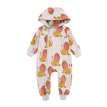 TinyPeople lev Otroške igralne obleke jeseni Bombaž hooded Novorojenčka Fantje onesie Dekliška Oblačila za Malčke Baby Oblačila z Dolgimi Rokavi Jumpsuit