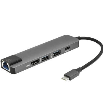 Tip C-HDMI-USB 3.0 Hub Moč Dostave Praktično Gigabit Ethernet Aluminijeve Zlitine Prenos Podatkov Izhodna Vrata