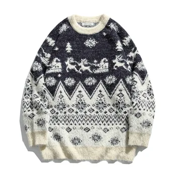 Undefined zimski pulover božič moških 2020 tiskanje sweater moški Pulover O-vratu prevelik pulover moške blagovne znamke Nekaj Puloverji