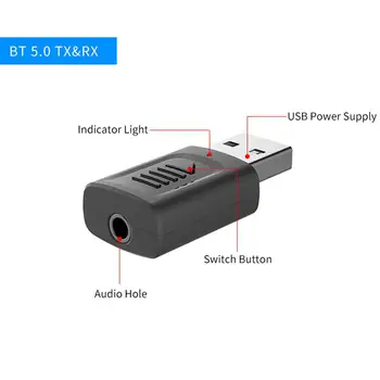 USB Bluetooth 5.0 Adapter 4 v 1 3.5 mm AUX BT Audio Sprejemnik Oddajnik Brezžični Ključ Za Avto, TV Zvočnik Bluetooth Adapter