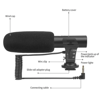 USTRELIL 3,5 mm Zunanji Stereo Kondenzatorski Mikrofon za Nikon Canon Sony DSLR Fotoaparat Vlogging Intervju Video Snemanje Mikrofona