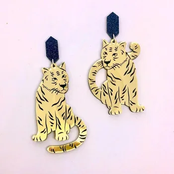 Ustvarjalne Izjavo Živali Zlato Akril Uhani za Ženske Smešno Tiger Geometrijo Visi Ženska Teens Dekleta Kul Nakit Uhan