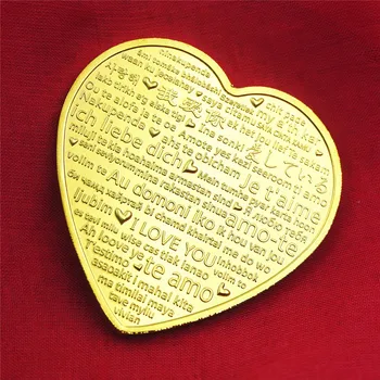 V obliki srca Rose Priložnostni zlatnik, Ljubezen Srce Kovancev 52 Jezikov Ljubim Vas Darilo Kovancev Art Collection