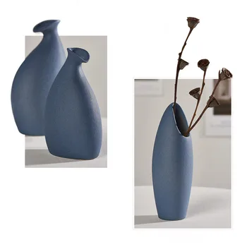 VILEAD Keramični Modri Cvet Vazo Figurice Sodobno Minimalistično Cvetlični lonček Nordijska Valj Tabela Vaze za Dekor Dnevna Soba Dekor