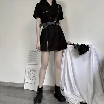 Vintage poletne obleke za ženske črno obleko elegantno korejski modnih oblačil kratek rokav Kolen Dolžino klub obleke nov prihod