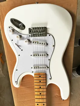 Visoka kakovost FDST-1006 bele barve trdna telesa z belo pickguard javor fretboard električna kitara, Brezplačna dostava