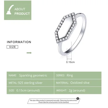WOSTU 925 Sterling Silver Obroči Peneče Geometrijske Obroči Za Ženske Poroko Trendy Prsti Prvotno Nakit CQR701