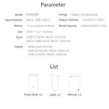 Xiaomi moči banke 20000 mah 3 plm18zm 18 w 2-stezni carregamento rápido usb c portátil mi powerbank 20000 bateria externa powerbank