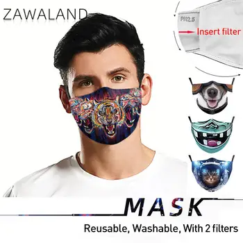 Zawaland Večkratno uporabo Maske Risanka Tiger, Pes, Mačka Masko za Odrasle Stroj Maske, Zaščitna Tiskanje Usta Masko z 2 Filtri