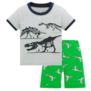 Zelen dinozaver Moda za Fante Pijama Čisto Nov Kratek Rokav Otrok Pyjama Vrhovi, Hlače, Hlače Sleepwear bo Ustrezala Teleskop