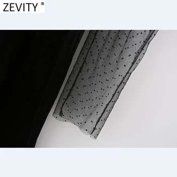 Zevity Novo 2021 Ženske Seksi Vidika Gub Očesa Preja Mozaik Žamet Slim Mini Obleka Ženske High Street Stranka Vestido DS4890