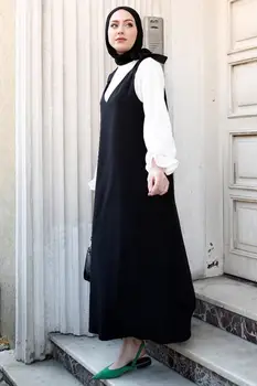 ČRNA ženska Moda in Ženske Bombaž Dolg Rokav Obleka Vzorec Hidžab Muslimanski Turčiji Dubaj Poletje Zima Priložnostne Obrabe Pozimi leta 2020