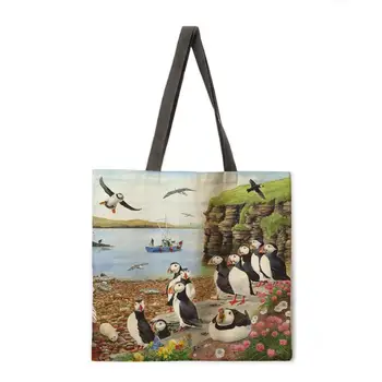 Ženske na plaži vrečko zložljiva torba nakupovalno vrečko oljno sliko hiša tiskanja tote vrečko perilo priložnostne tote vrečko za večkratno uporabo