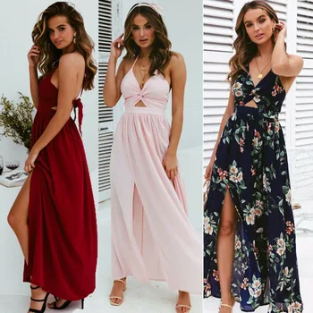 Ženske Seksi Povoj Večer Stranka Maxi Obleke 2020 Boho Poletje Elegantno Cvetlični Povodcem Dolgo Obleko Sundress Vestidos