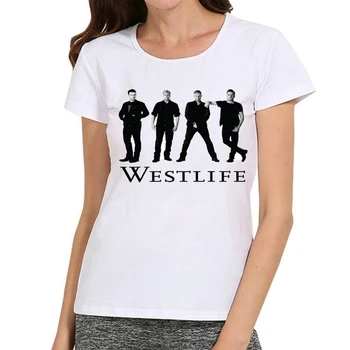 Ženske Westlife Tiskanje Majice Bele Barve, Kratek Rokav Moda Band Logotip T-Shirt Vrh Tees tshirt Srčkan Slog Tiskanja Oblačila