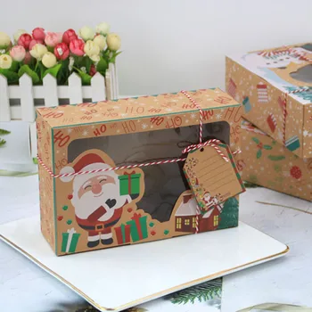 12Pcs Kraft papir, Kraft Papir Božič Piškotek Škatle Santa Claus Snežaka, Medenjaki Moških Candy Xmas Gift Škatla za Shranjevanje Posode