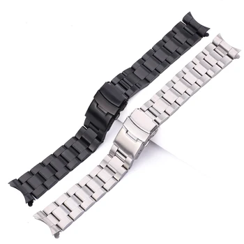 20 mm, 22 mm, iz Nerjavnega Jekla Watch Zapestnica Srebrno Črna Ukrivljen Koncu Watchbands Ženske, Moške, Kovinsko Watch Trak