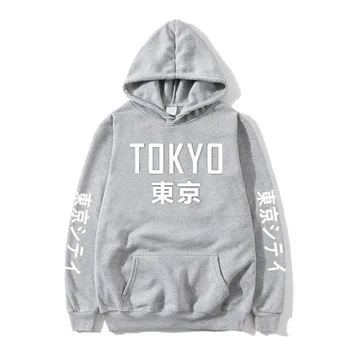 2019 Nov Prihod Japonska Harajuku Hoodies Moških Tokyo City Tiskanje Puloverju Majica Hip Hop Ulične 2XL Plus Velikost Oblačila