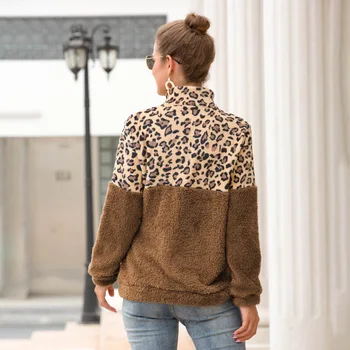 2019 Zimski Flis Kapuco Leopard Moda Mozaik Puhasto Debele Sweatsshirts Toplo Zadrgo Puloverji Ženske Zimski Plašč Vrhovi