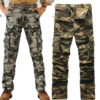 2020 Moške cargo hlače bombaž prikrivanje taktično hlače Jogger Naravnost hlače moške vojaške Boj camo Moški vojske Tovora hlače
