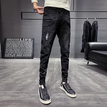 2020 Novi Korejski Moške Jeans, Moda Ulične Black Traper Hlače Moški Slim Fit Hip Hop Casual Kavbojke Joggers Moške Hlače 28-36