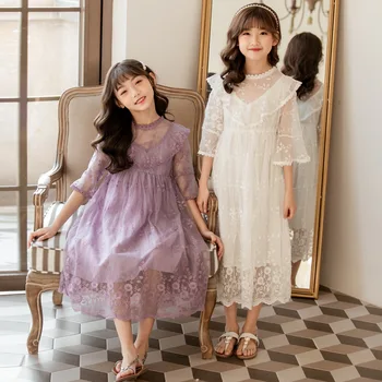 2020 Poletje Novo Čipke Dekleta Kratek Rokav Obleke Baby Dekleta Srčkan Princesa Obleke Očesa Mozaik Otroci Obleke za Dekleta, #8382