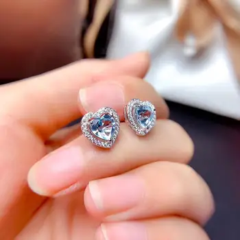 2020 srce slog naravnega akvamarin gemstone stud uhani za ženske, nakit naravni biser pravi 925 srebro dekle stranka darilo