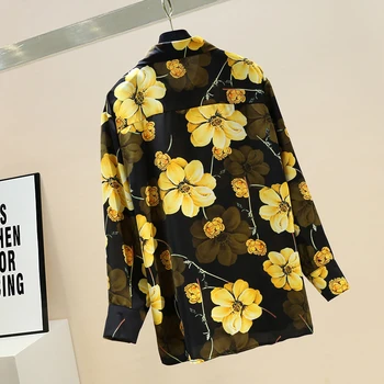 2021 Pomladni Vintage Modis Svoboden Vrhovi Cvjetnim Tiskanja Šifon Bluzo Z Dolgimi Rokavi Ženske