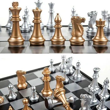 32pcs Zlato, Srebro Šah Srednjeveški Šahovska garnitura Z Visoko Kakovostjo Šahovnici Magnetni Igre