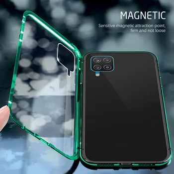 360° Polno kritje magnetni flip primeru Za Samsung Galaxy A12 12A 12 dvojno stranicami, Kaljeno steklo pokrova anti-pade zaščitni coque