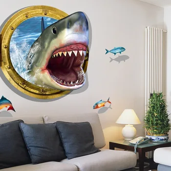 3D Shark Stenske nalepke za otroke ozadje stene doma dekor otroci dnevna soba, spalnica dekoracijo nalepke, dodatki strešnik zidana