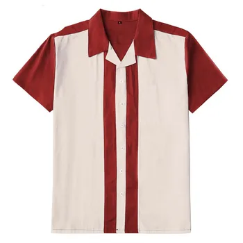 3XL Plus Velikost Moški Majica Kratek Rokav Vintage Črna Rdeča Rockabilly Bowling Bombaž Priložnostne Srajce za Moške camisa masculina