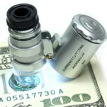 60x Mikroskopom Lupo Mini Večnamensko Z 2 LED UV Svetlobo Ponarejenih Funkcijo Nakit, Orodje Lupa Z ohišjem