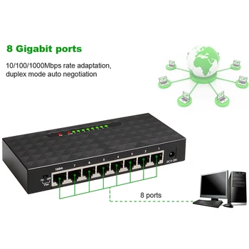 8 Port Gigabit Nerwork Stikalo 10/100/1000Mbps Gigabit Ethernet Omrežja Lan Stikalo Hub Visoko zmogljivih Pametnih Ethernet Preklopnik
