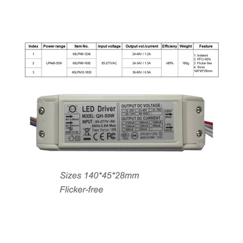 85-277V Visoko PFC 95% Brez Utripanja LED Driver z Svinca Žica CE, FCC, Odobrenih