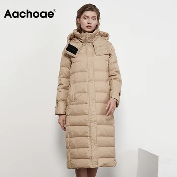 Aachoae Zimske Ženske Parkas 2020 Moda Trdna Hooded Dolgo Debel Topel Plašč Dolg Rokav Sashes Padded Jakna Ženske Vrhnja Oblačila