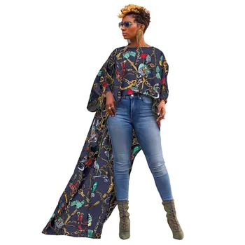 Afriška Oblačila Novo Pomlad Šifon Rokavi Ženske Trendy Zlato Verigo Natisnjeni Vrhovi Tee Hip Hop Dashiki Nezakonitih Maxi Svoboden Bluzo