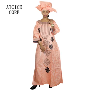 Afriške bazin riche obleke za ženske vezenje design dolgo obleko z šal