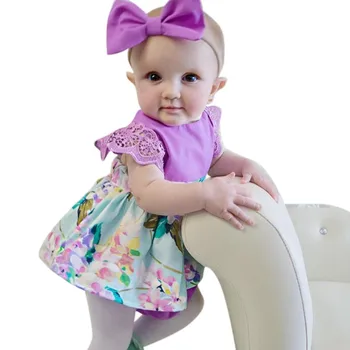 Baby dekle romper baby girl obleke hairbandes otroci oblačila Jumpsuit igralne obleke+Bowknot Glavo Pasu malčke dekliška poletna obleka