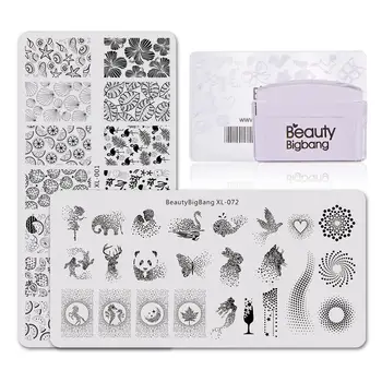 Beautybigbang Nohtov Tiskarske Plošče Set 2 Predlogo + Stamper Strganje Pika Zajec Panda Sea Star Listov Nail Art Komplet XL-072 001 Žig