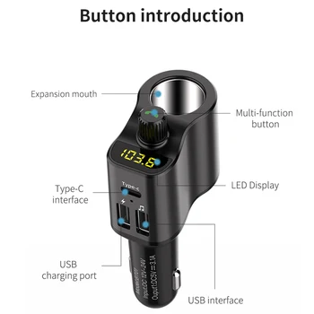 Bluetooth, FM Oddajnik Avto-Polnilnik, komplet za Prostoročno uporabo Dvojno USB Avto Polnilec 3.1 Avto Z Vtičnico Cigaretnega Vžigalnika Splitter Plug