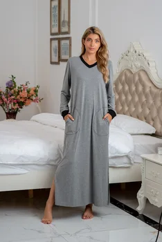 Bombaž Sleepwear Halloween Nasmejan Obraz z Dolgimi Rokavi Nigth Rabo V Ovratnik Priložnostne Nightgown Pijamas Ženske