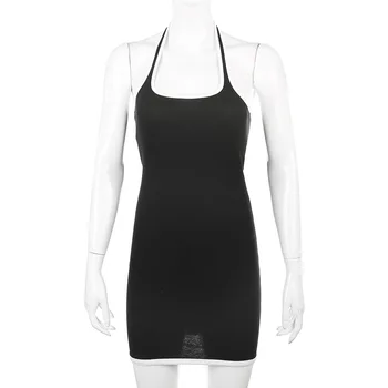 BOOFEENAA Seksi Obleko 2020 Black Rebro Plesti Povodcem Backless Bodycon Mini Obleka Priložnostne Ženska Obleke za Poletje Vestido C67-H68