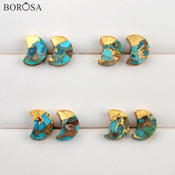 BOROSA Luna predpisovanjem Baker Naravne Turquoises Stud Uhani za Ženske Modni Draguljev Kamen, Uhane, Zlate Uhane, Ženske G1988