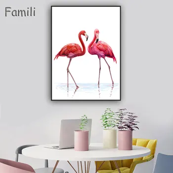 Brez Okvirja Akvarel Flamingo, Poster Tiskanje Živali Platno Slikarstvo Nordijska Umetnosti Steni Sliko Sodobne Skandinavske Doma Dekor
