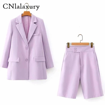 CNlalaxury obleko Hlače ženske angliji urad preprosto trdno enotni-zapenjanje ženske jopiči jopiči in hlače bermuda dveh nizov kosov