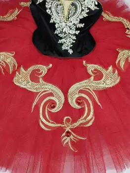 Dekleta Črna Rdeča Klasični Balet Ples Obleko Palačinka Tutus z Balerina Kostum za Solo Ples Pleate Tutu Za prakso