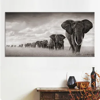 Divje Živali Črna Bela Afrika Sloni Platno Slikarstvo Skandinaviji, Plakati, Tiskanje Cuadros Wall Art Slike Za Dnevno Sobo