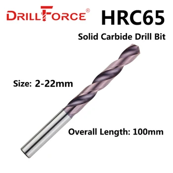 Drillforce 1PC 2 mm-22mmx100mm OAL HRC65 Trdna Karbida Sveder Set, Spiralna Flavta Twist Drill Bit Za Trdi Legiranega Nerjavečega Orodje